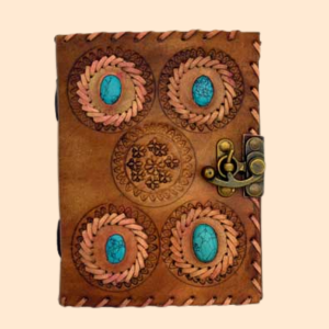 turquoise stones leather journal