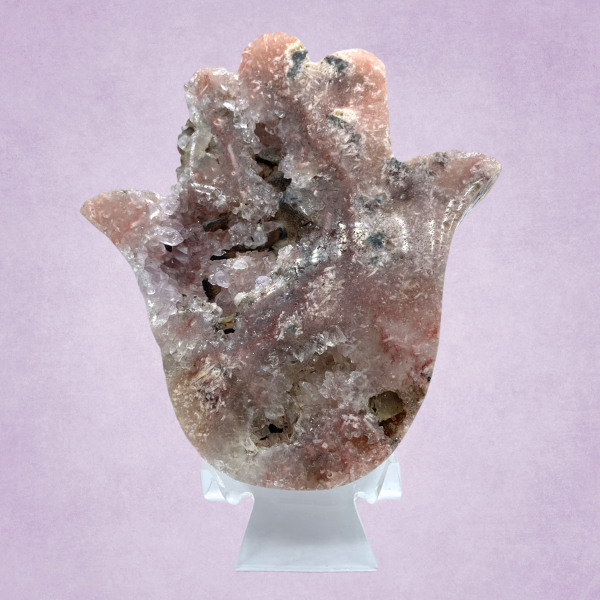 hamsa pink amethyst carving