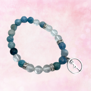 HCQY Charm Bracelet with Hemimorphite, Clear Quartz, and Yoga Charm: Elevate yoga practice with harmony, empowerment, and healing energy.