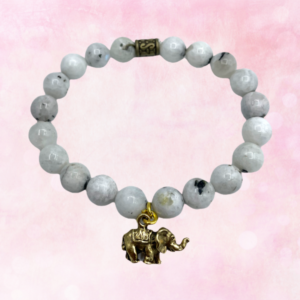 Moonstone and Elephant Charm Bracelet: Embrace wisdom and strength with this enchanting accessory, representing inner power and protection.