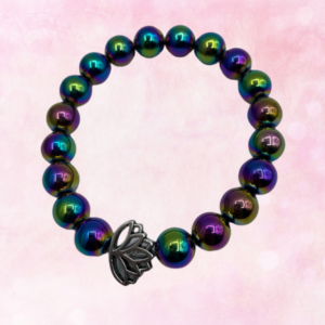Unleash the magic of Rainbow Hematite and Lotus Flower charm, a harmonious blend of beauty and spirituality for empowerment and transformation.