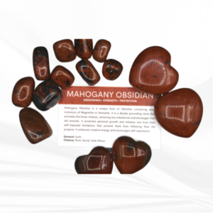 Mahogany Obsidian Tumble has rich hues, potent grounding. Empowers, heals emotions. A gem of inner strength and resilience.