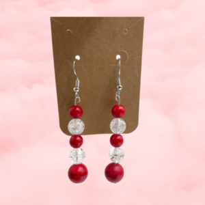 Red Turquoise and Clear Quartz earrings unite passion and clarity, empowering the wearer with dynamic energy and balanced vitality.