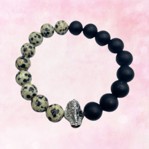 Black Onyx and Dalmatian Jasper: A dynamic fusion of strength and playfulness, offering style, balance, and empowerment in one exquisite bracelet.