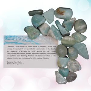 Discover the serene beauty of Caribbean Calcite tumbles - a gem with emotional healing properties, enhanced creativity, and more. Embrace tranquility!