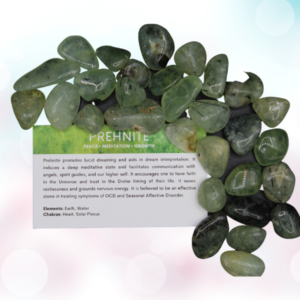 Discover the calming power of Prehnite Tumbles, fostering inner peace and strength. Embrace compassion and balance with this soothing gemstone.