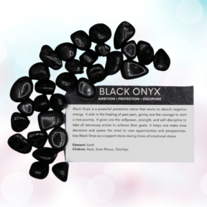Discover the transformative power of Black Onyx tumbles. These stones provide protection and grounding as well as empower you on a journey for self-mastery.