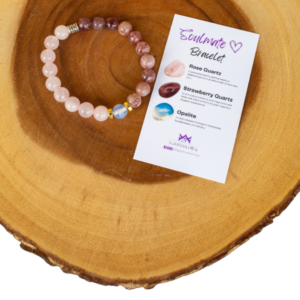 Attract soulful connections with the Soulmate Bracelet, adorned with Rose Quartz, Strawberry Quartz, and Opalite. Experience love's embrace.